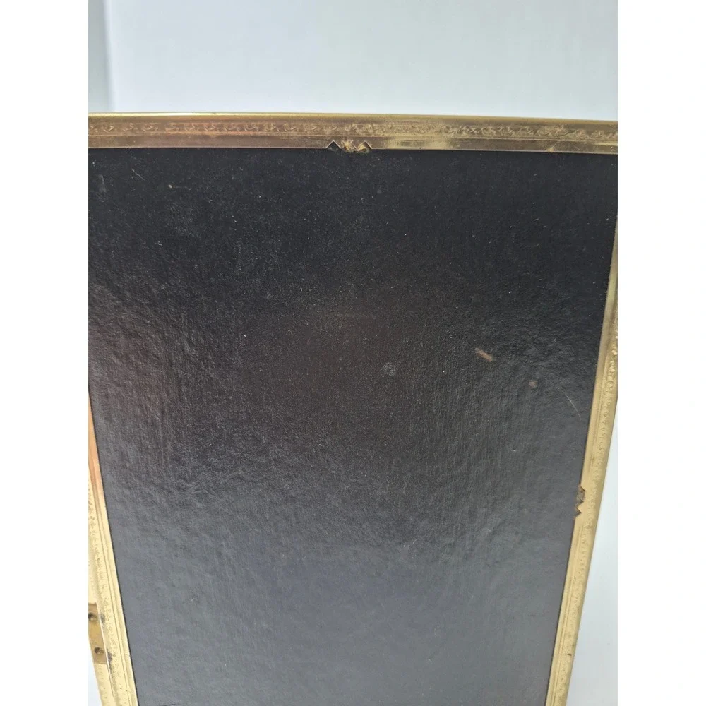 Vintage Gold Metal Double Picture Frame Folding Hinged 4x6 Tabletop etched Edge